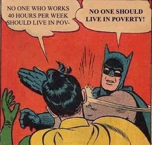 This meme is a humorous image featuring Batman, the iconic superhero, in a surprising and ironic situation. The image depicts Batman being hit by Robin, his trusted sidekick, with a humorous and unexpected punchline: "In a world where Batman is known for his wealth and resources, the punchline is a sarcastic commentary on the idea that even Batman, the wealthiest superhero, would still struggle to make ends meet.